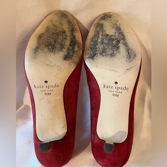 Kate Spade red suede pumps with flower detail, size 10 excellent preowned‎ - Picture 5 of 10